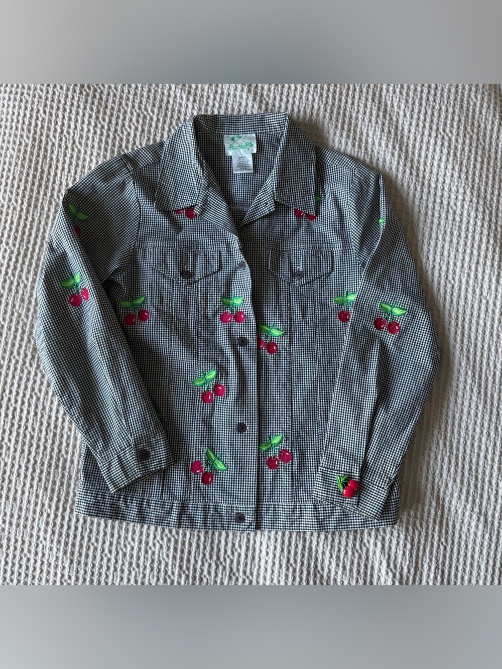 Black & White Gingham Cherry-Embroidered Button down shirt - The quacker factory